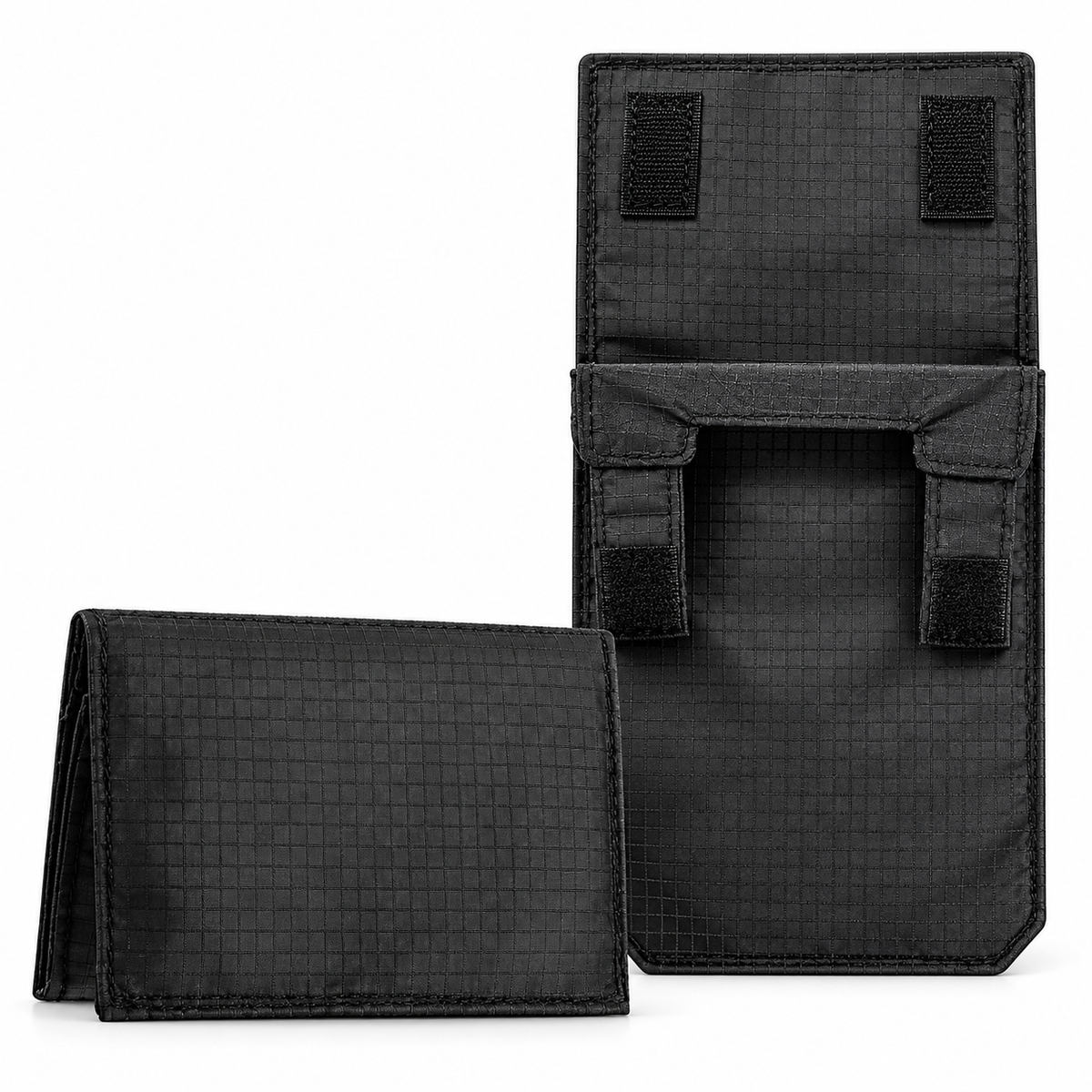 Cartera Fortivo negra abierta y cerrada